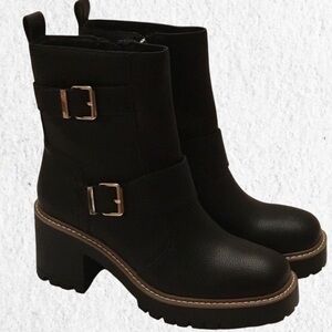 🆕 BLONDO Reno Ankle Boot Waterproof Black Leather Moto Lug Sole Size 9.5